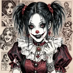 beautiful! coherent!!! detailed! expert! professional manga seinen concept art portrait art of a goth clowngirl, painted by ilya kuvshinov!!!!! and zdzislaw beksinski # wow