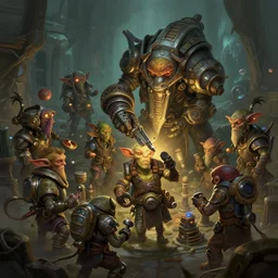 fantasy art of goblin techies from dota 2 in the style of greg rutkowski, detailed, cinematic, movie poster, global illumination