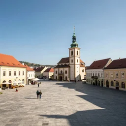 wide shot of the town main square of papa hungary, sunny day