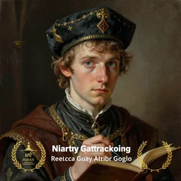 portrait painting of a nerdy man scribe wearing fancy medieval clothes and a cap, sharp focus, award - winning, trending on artstation, masterpiece, highly detailed, intricate. art by rebecca guay