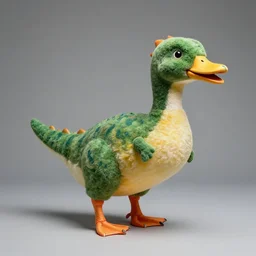 a fashion studio photo of a dinosaur duck