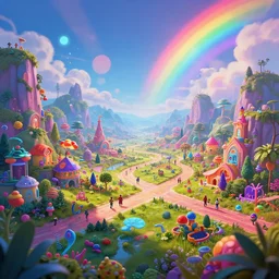 wonderland fairytale valley landscape crossroad beauty vibrant digital matte cyber Aquarium artstation, cgsociety, 8k Beeple Charlie Bowater dynamic lighting raimbow radiating a bokeh