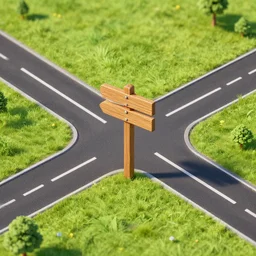 country roads intersection with wooden guidepost artstation, digital art, unreal engine 5, isometric ultra wide