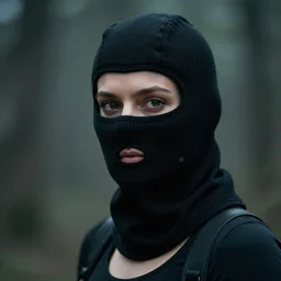 female balaclava photography portrait, epic film still