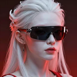 albino maiko with futuristic sunglasses, photograph, 4 k, fantasy portrait, 5 0 mm, red and white neon, concept art, intricate details, highly professionally detailed, cgsociety, highly detailed -