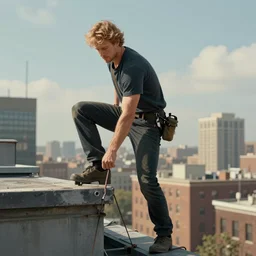 an survivor climbing a rooftop, greg rutkowski, realistic art, detailed, digital art
