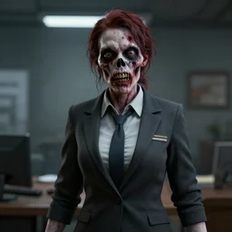 Zombie Secretary Portrait, Octane render, 8k, cinematic, hyperrealism, artstationhd