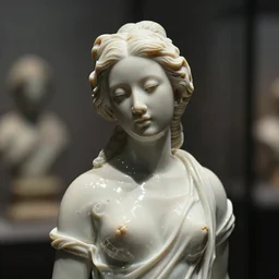 beautiful portrait of a female porcelain statue, 35mm, cinematic atmosphere, photorealistic, depth of field, style of irwing penn and steve mccurry