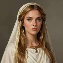 a stunning portrait of Kat Dennings as an ancient greek priestess, digital art by Ross Tran and Angel Ganev, highly detailed, trending on artstationhq