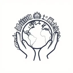 a logo of hands, earth, and art, lineart