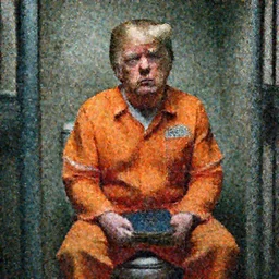 a head and shoulders portrait of Donald wearing orange prison clothing, sitting on a toilet holding a bible in a filthy rat infested concrete jail In a maximum security prison, dimly lit, volumetric lighting,, craig mullins octane, 8k,