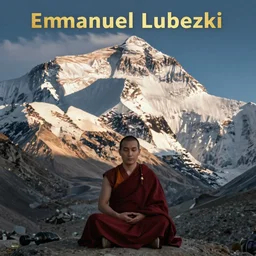 cinematography a monk meditating in front of Mount Everest by Emmanuel Lubezki