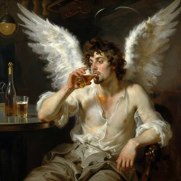 lucifer drinking in a modern pub. art by ilya repin.