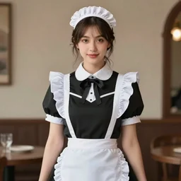 gorgeous female french maid with maid outfit, symmetrical composition, ultra detailed, de - noise, 8 k,