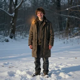 a short man with a funny face standing in snow by greg rutkowski