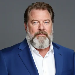 dslr photo still of infowars host alex jones in a blue suit fat grey beard and mustache in an!!! apple store trying talking to an employee in a panic!!!, 5 2 mm f 1. 8