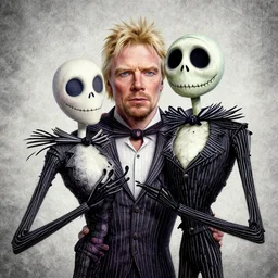 grunge drawing of Richard branson in the style of jack skellington and Jacob Shaw,creepy, surreal, trending on artstation
