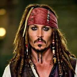 headshot of johnny depp's faced morphed into amber heard's face, captain jack sparrow, bokeh, studio lighting