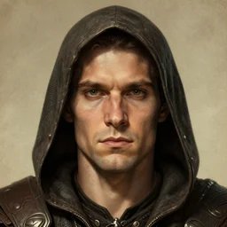 the hooded doomslayer as a realistic d & d fantasy character, closeup portrait art by donato giancola and greg rutkowski, vintage retro, realistic face, digital art, trending on artstation, symmetry!!