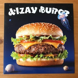 Food advertisement, printed, Jellyfish in space burger. McJelly