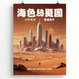 a tourism travel poster of a beautiful futuristic city on mars, poster art