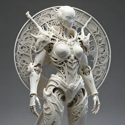 3 d octane render, ultra photorealistic, 8 k hyper detailed image unreal engine, beautiful of a mystic esoteric robot samourai cyberpunk, organic vegetal ceramic white on the art contemporary art by alphonse mucha adolf hiremy hirschl