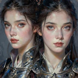 female warrior with many eyes, lovely delicate face, sophisticated armor, close - up shots of faces, oil painting, passion, bravery, intricate armour costumes, light and shadow effects, intricate, digital painting, art station, concept art, cold tones, sharp focus, morandi color scheme, eyes, sharply shaped, illustration, art by makoto shinkai and lois van baarle