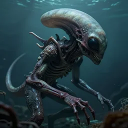 ultra realistic horror photo of a dimly lit alien creature underwater, very intricate details, focus, full frame image, artwork by tooth wu and wlop and beeple and greg rutkowski, award winning