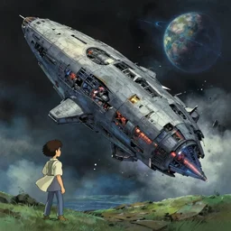 the birth of a new revolution. the creation of something large. a spaceship crashed and broken into the unknown planet. in the style of rossdraws, wlop, greg rutkowski, ghibli, arcane from netflix