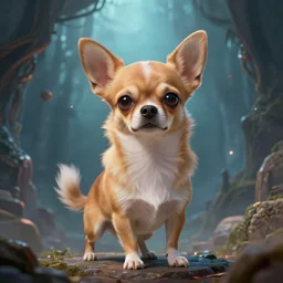 a human chihuahua living in an extradimensional reality where it is a god, in the style of wlop, illustration, epic, fantasy, hyper detailed, smooth, unreal engine, sharp focus, ray tracing, physically based rendering, renderman, beautiful