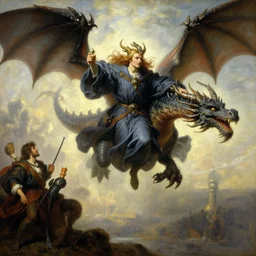 stunning male master wizard flying with a dragon, highly detailed painting by gaston bussiere, craig mullins, j. c. leyendecker, 8 k