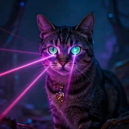 a cat with laser eyes, lasers shooting, epic, trending, underground art, acid trip, dmt, cat