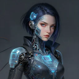 a portrait of leeloo a cyberpunk netrunner wearing holographic motherboard, fantasy, elegant, digital painting, artstation, concept art, matte, wires and cables, sharp focus, illustration, art by josan gonzalez, n 4