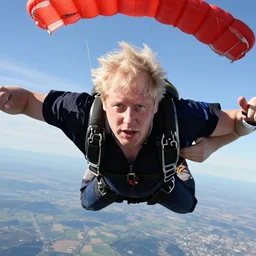 Boris Johnson skydiving, photorealistic, hyper detailed