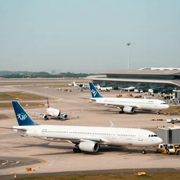 an airport with traffic, and airplanes at it, photorealistic, beautiful cinematography - - ar 1 6 : 9
