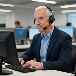 jeff bezos as a technical in a tech support company running a scam