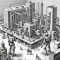 “geometrically incomprehensible surreal order of robot factory, extremely high detail, photorealistic, intricate line drawings, dotart, album art in the style of James Jean”