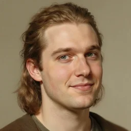 a spiritual man in his twenties smirking with medium light brown hair tied back, light green eyes, a large forehead, a widows peak and a round face with high cheekbones and full lips as a realistic d & d fantasy character, portrait art by donato giancola and greg rutkowski, vintage retro, realistic face, digital art, trending on artstation