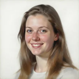 woman from scandinavia, 2 0, years old, smiling and looking directly, portrait painting, white background, art