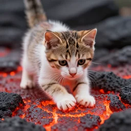cute kitten playing in lava