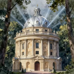 neoclassical building with dome in a forest, blonde hair, pinterest, artstation trending, behance, watercolor, by coby whitmore, silver, laser light,