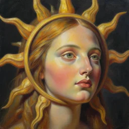 an uncut centered overdetailed hypermaximalist sideview face portrait shot of sun goddess, realistic painting by dragan ilic di vogo | fantastic realism / surrealism inspired by dom qwek