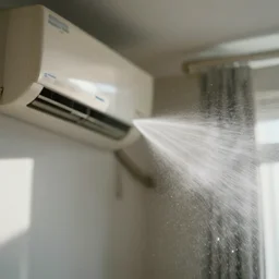 water sprays from an air conditioner, blurred, faded, depth of field, sunny, ultra realistic, very detailed, by gerhard richter, neo rauch and nadav kander, 8 k hyper realistic detailed cinematic still