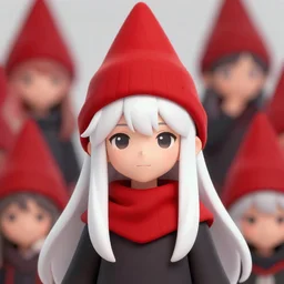 featured in Artstation gnome girl with white hair and red pointy hat in the style of wlop and sakimichan and Ross Tran