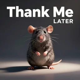 an anthropomorphic gangster rat, in the style of the thank me later album cover