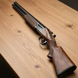 double barrel shotgun on a wooden table