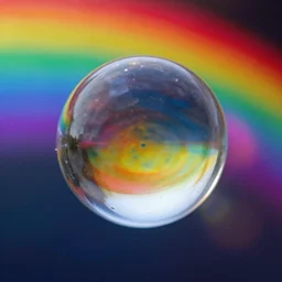 hyper realistic reflective Chrystal ball floating in rainbow space