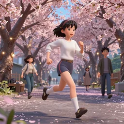 🇯🇵👺♀🏃♀🌸🌸🌸 sakura lights. by satoshi kon, ilya repin, lena aenami, shinji kimura. 3 d render, cgsociety, unreal engine