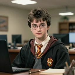 Realistic Harry Potter portrait, perfect office light, detailed hair, perfect light,