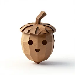 papercraft acorn, stylized pixar-style 3d render, full body, isolated on a pure white background, centered, entire subject in frame, sharp focus, soft studio lighting